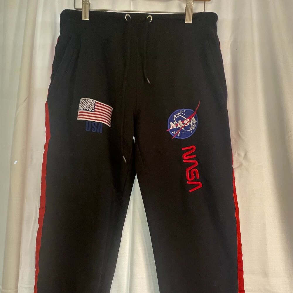 PA7014- NASA Black Joggers w/ Red Stripes & USA Patches  Men’s XL